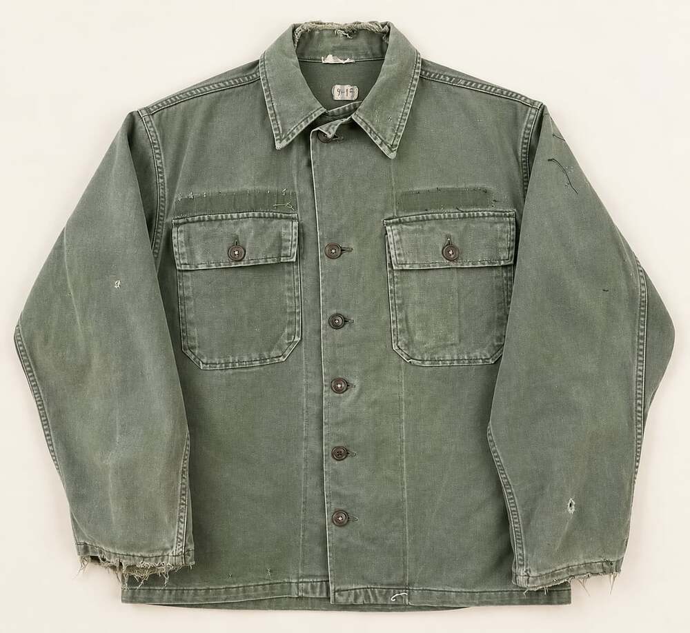 VTG OG-107 Olive US Army Utility Shirt Jacket Distressed Grunge Workwear